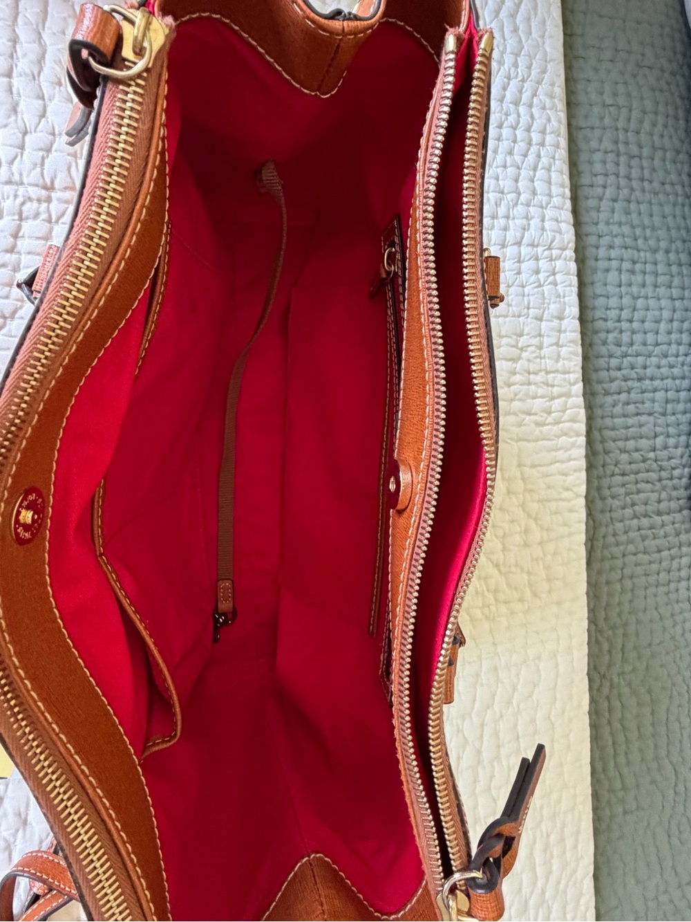 Dooney & Bourke Natural Tan Color “Willa” Leather Zip Top Satchel - Picture 12 of 12